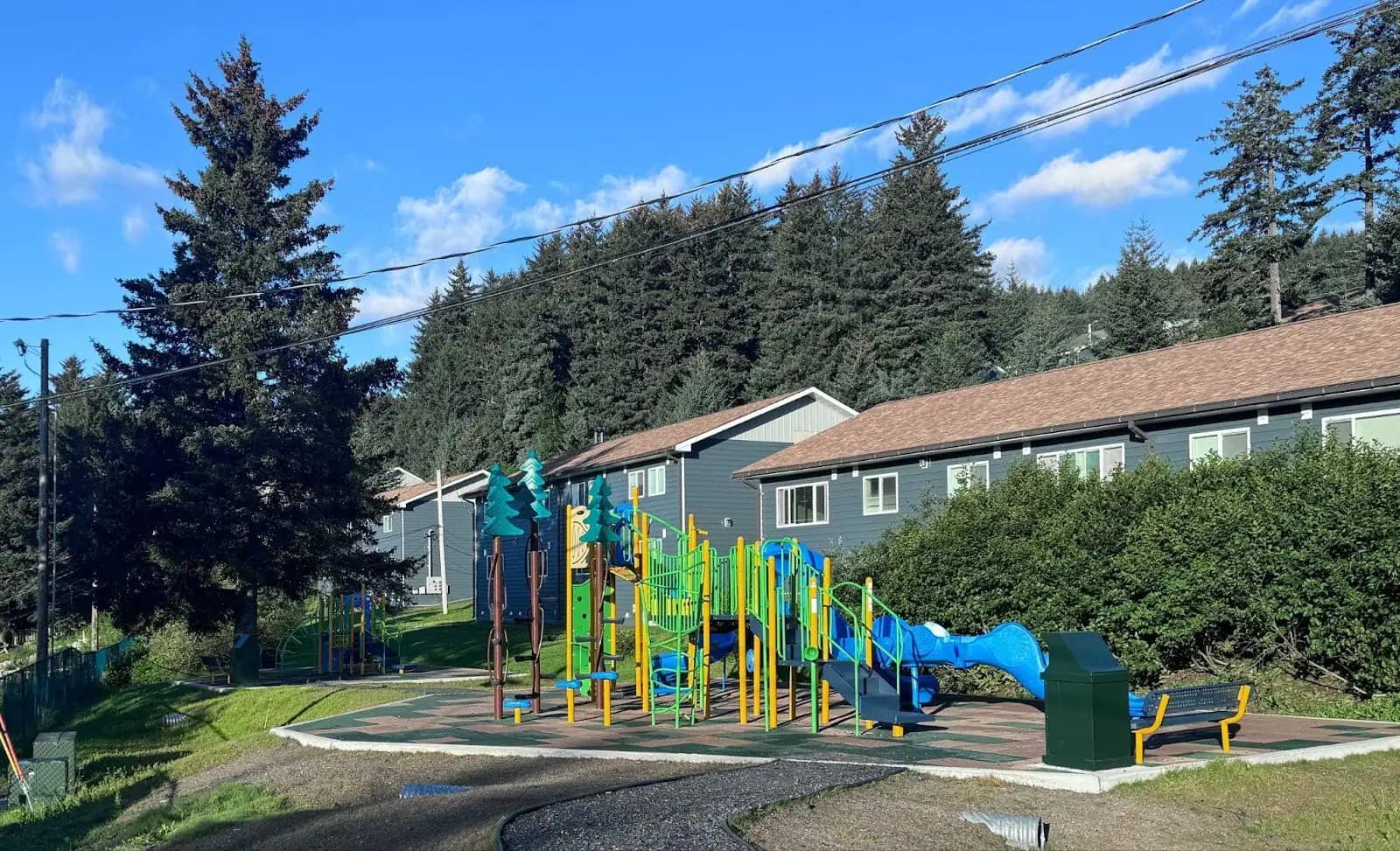 Play structure and surfacing at Pacific Terrace Playground in Kodiak