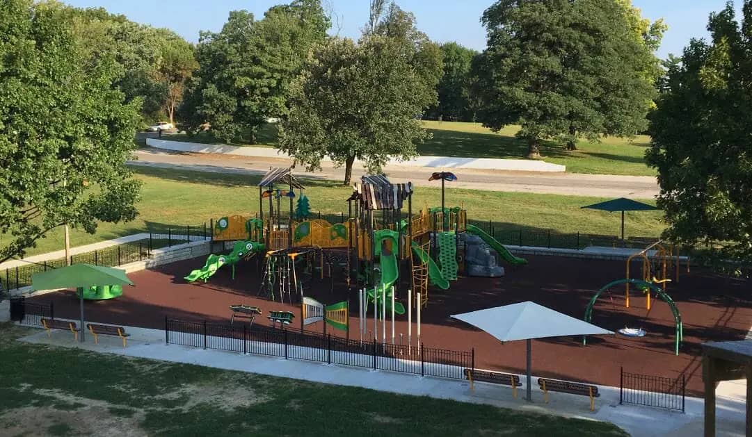 Play area and park setting at Bartlett Park in Saint Joseph, Missouri