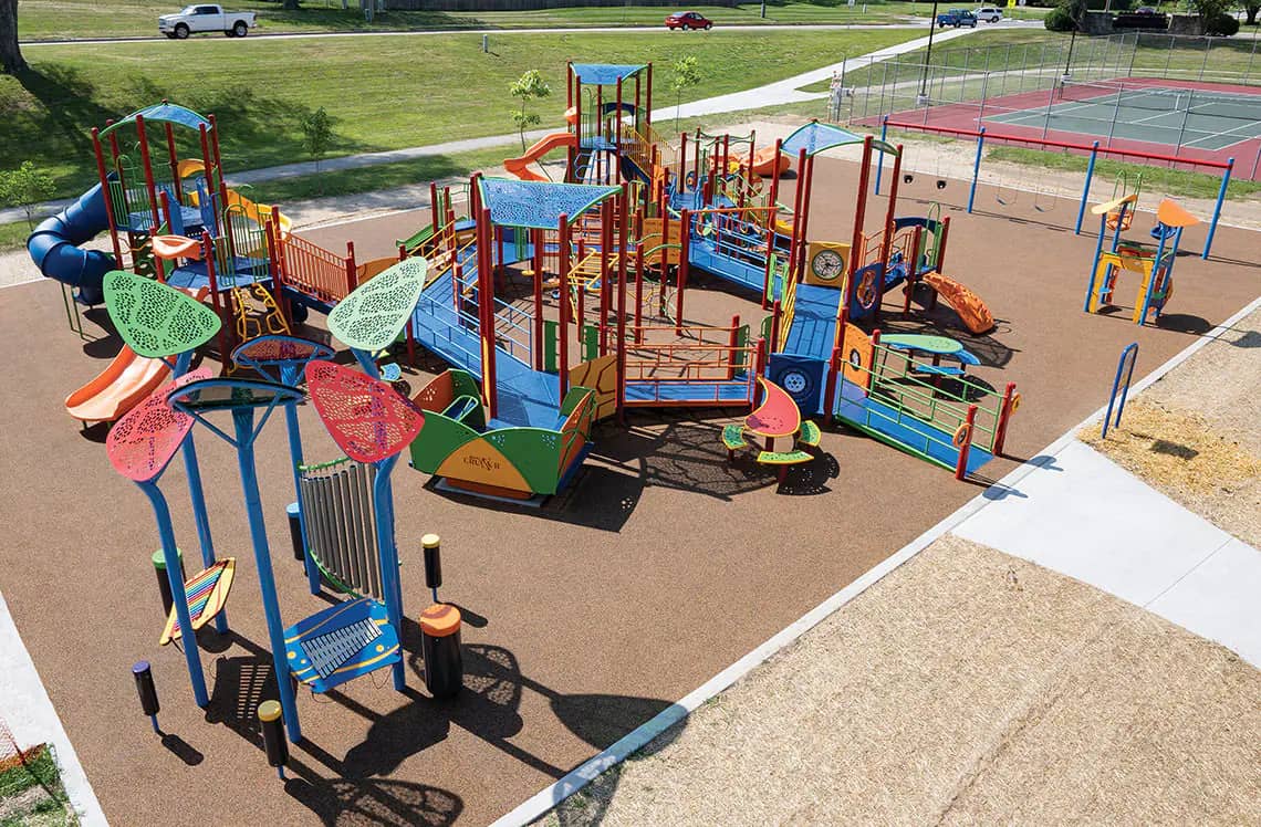 Inclusive playground structures at Stonecroft Park in Bellevue