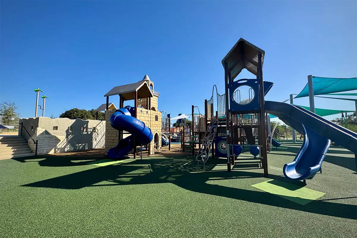 Pirate-themed inclusive playground at Mitchell's Landing in Classen-Steubing Ranch Park