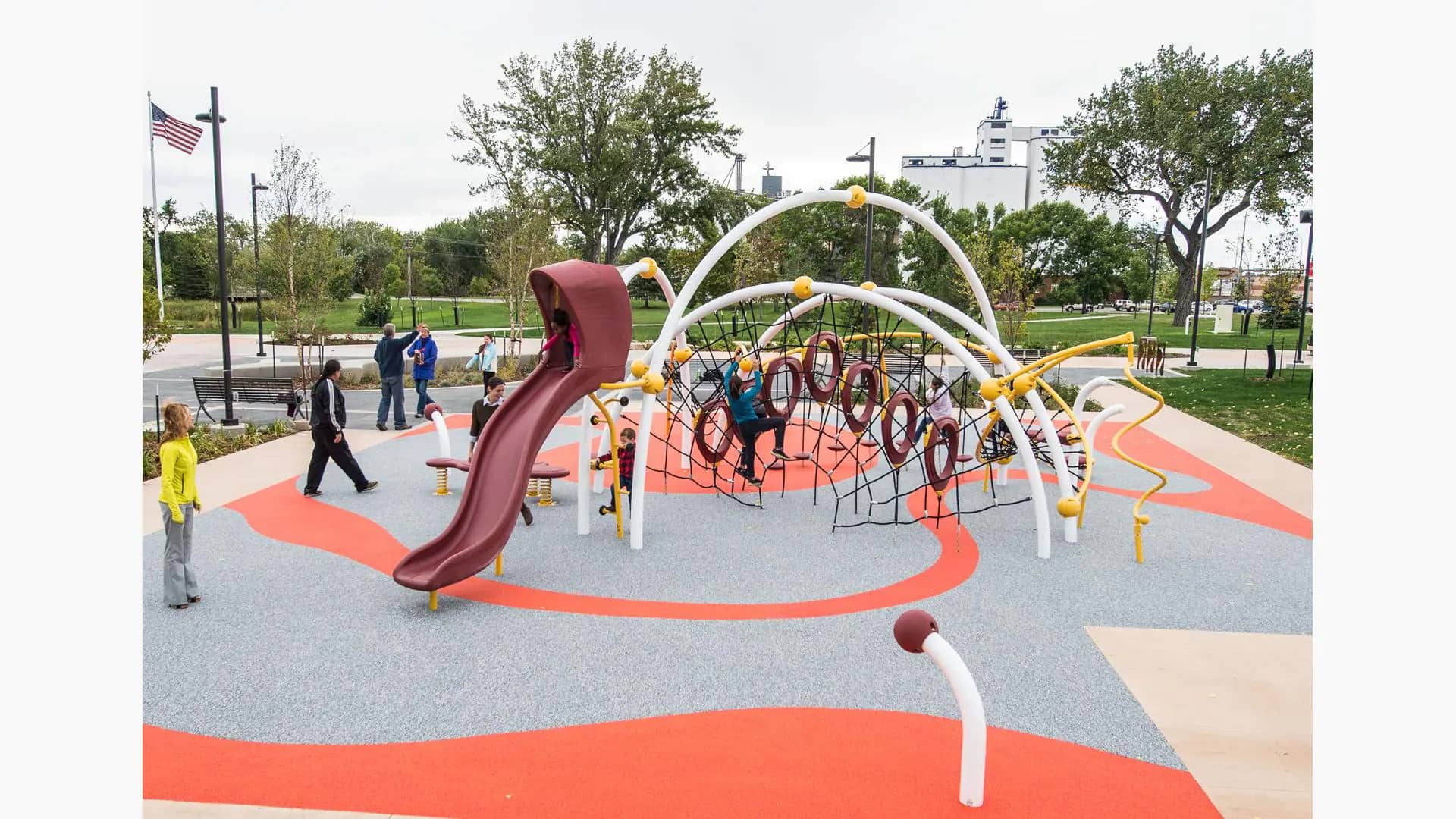 Wide view of the inclusive play areas at Legacy Commons in Rapid City