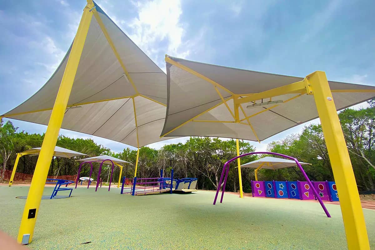Covered inclusive playground at Dan Markson Park in San Antonio