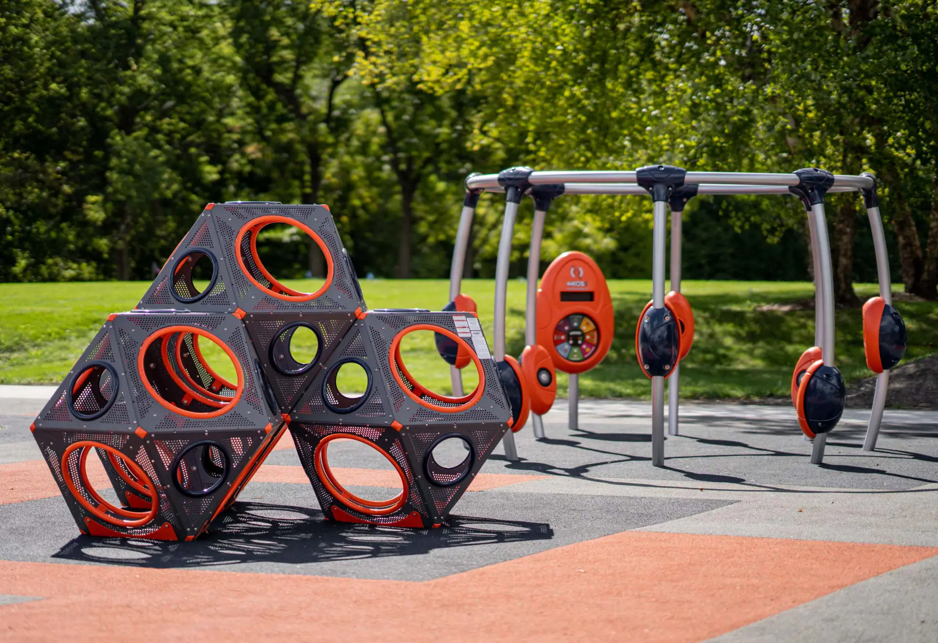 Main inclusive playground area at River Heritage Park in Carmel