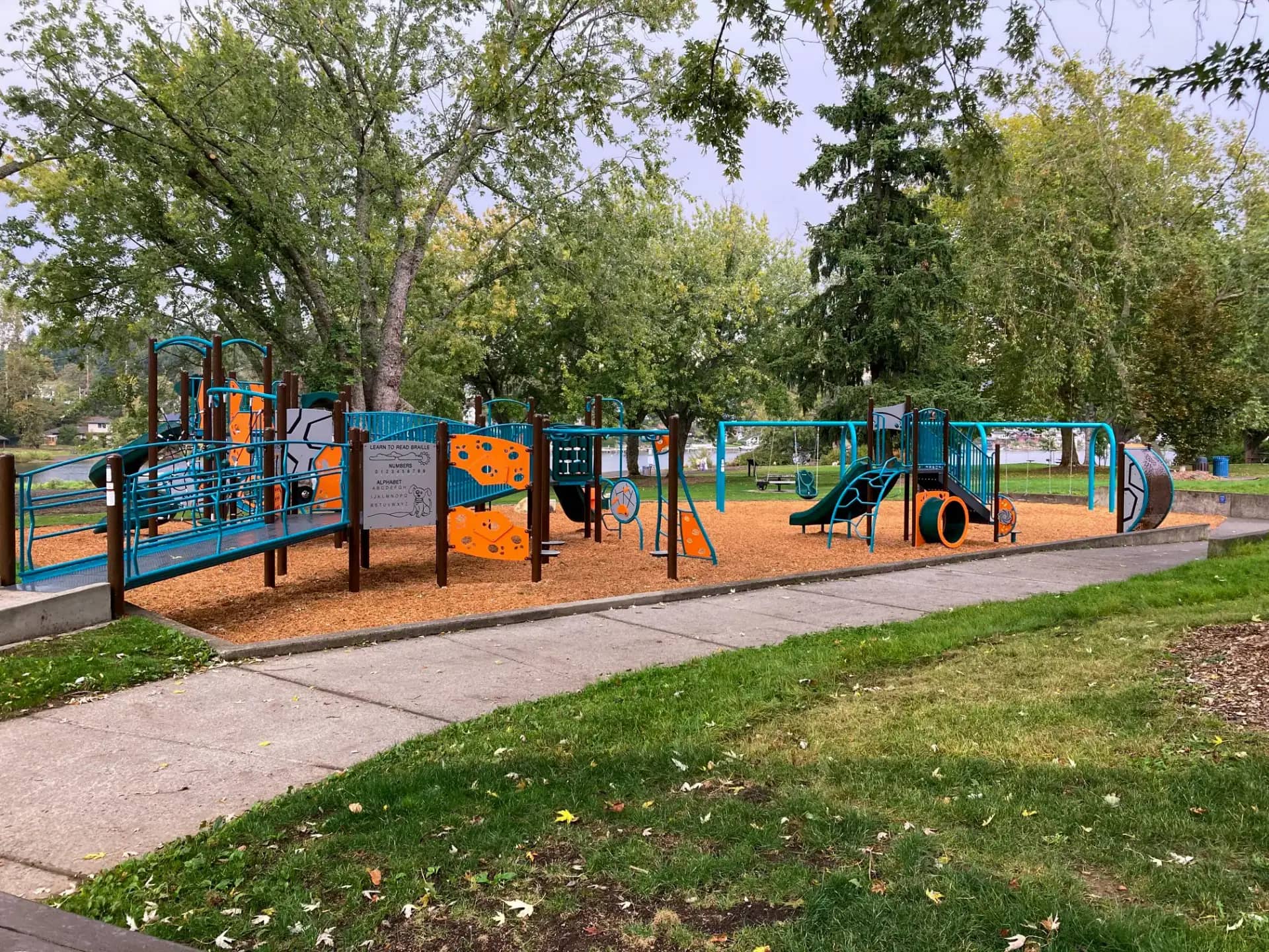 Blue and orange accessible playground at Bloedel Donovan Park in Bellingham