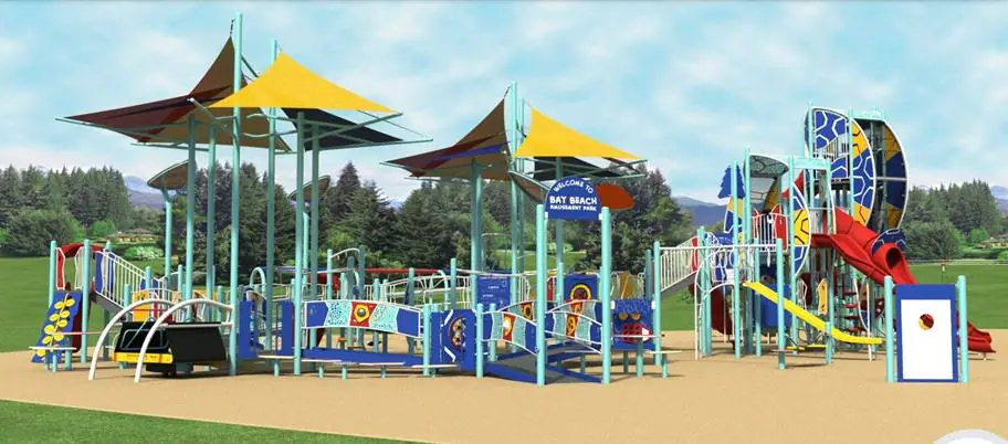 Main ramped play structure at Bay Beach Inclusive Playground in Green Bay