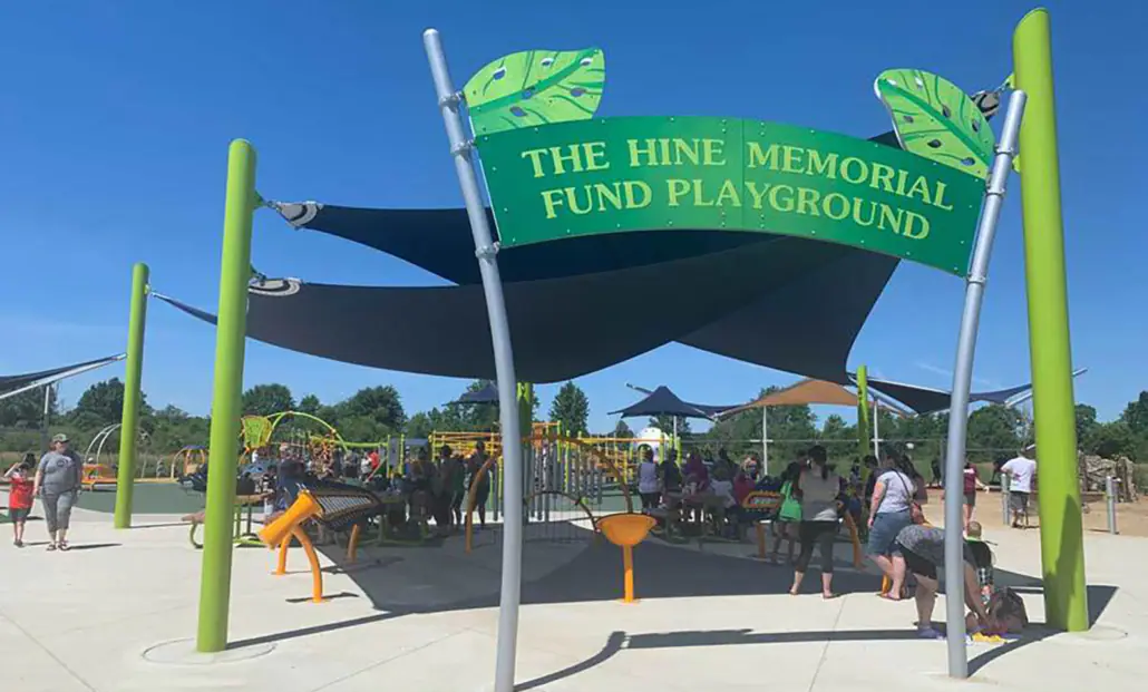Children playing at the inclusive Hine Memorial Fund Playground at The Walnut Grove in Canfield