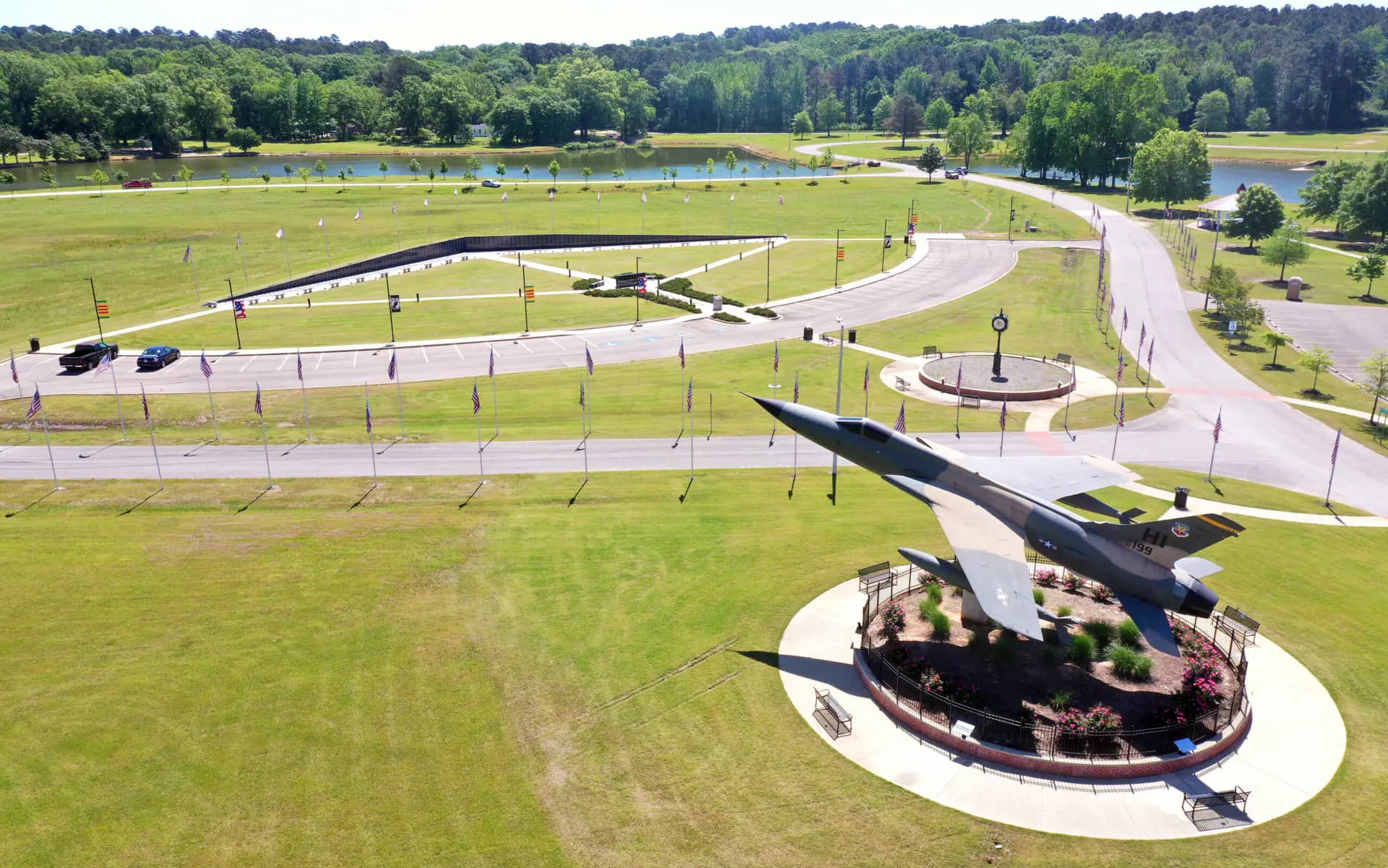 Aerial-style view of Veterans Memorial Park in Tupelo
