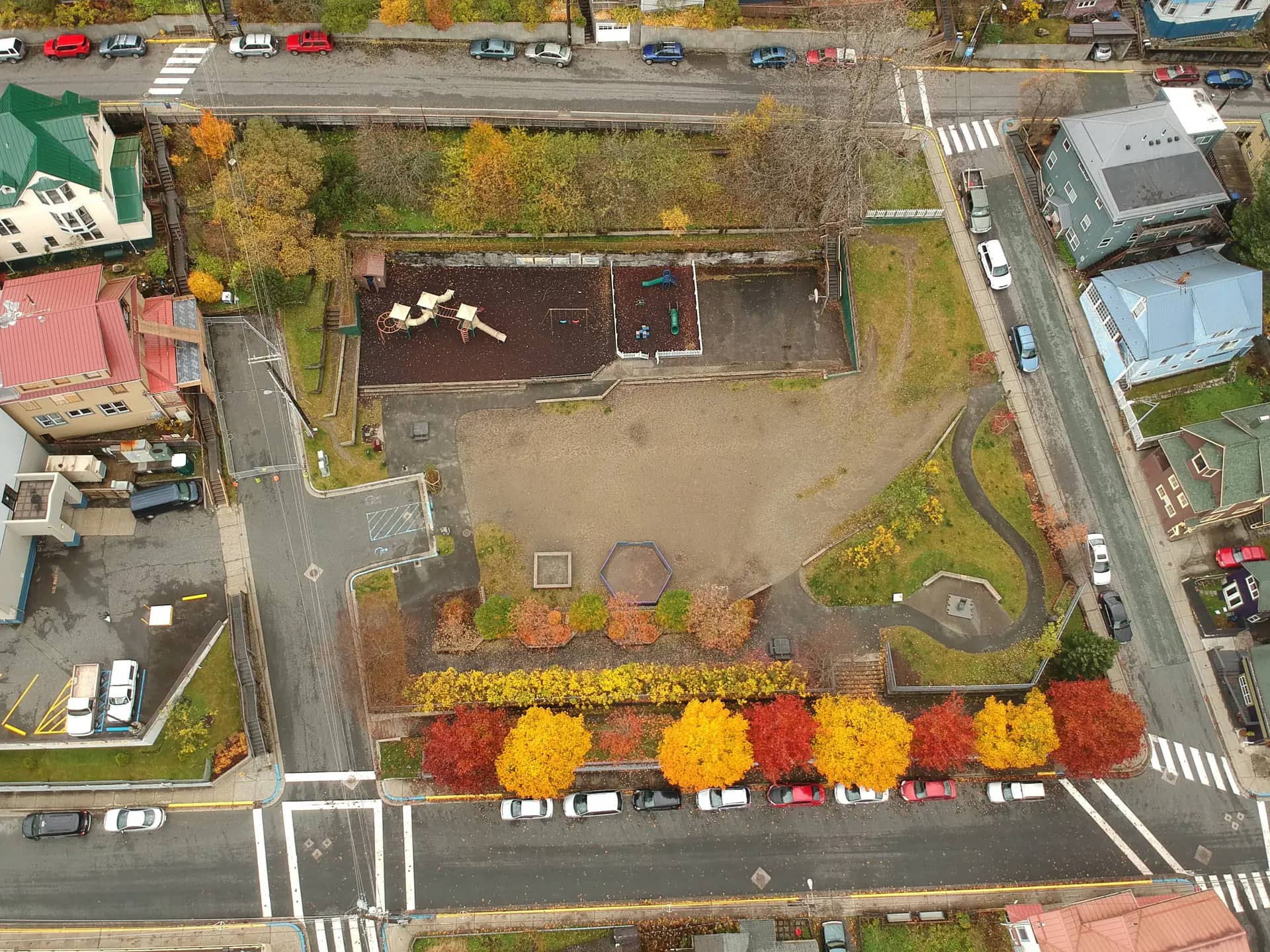 Aerial view of Capitol Park in downtown Juneau