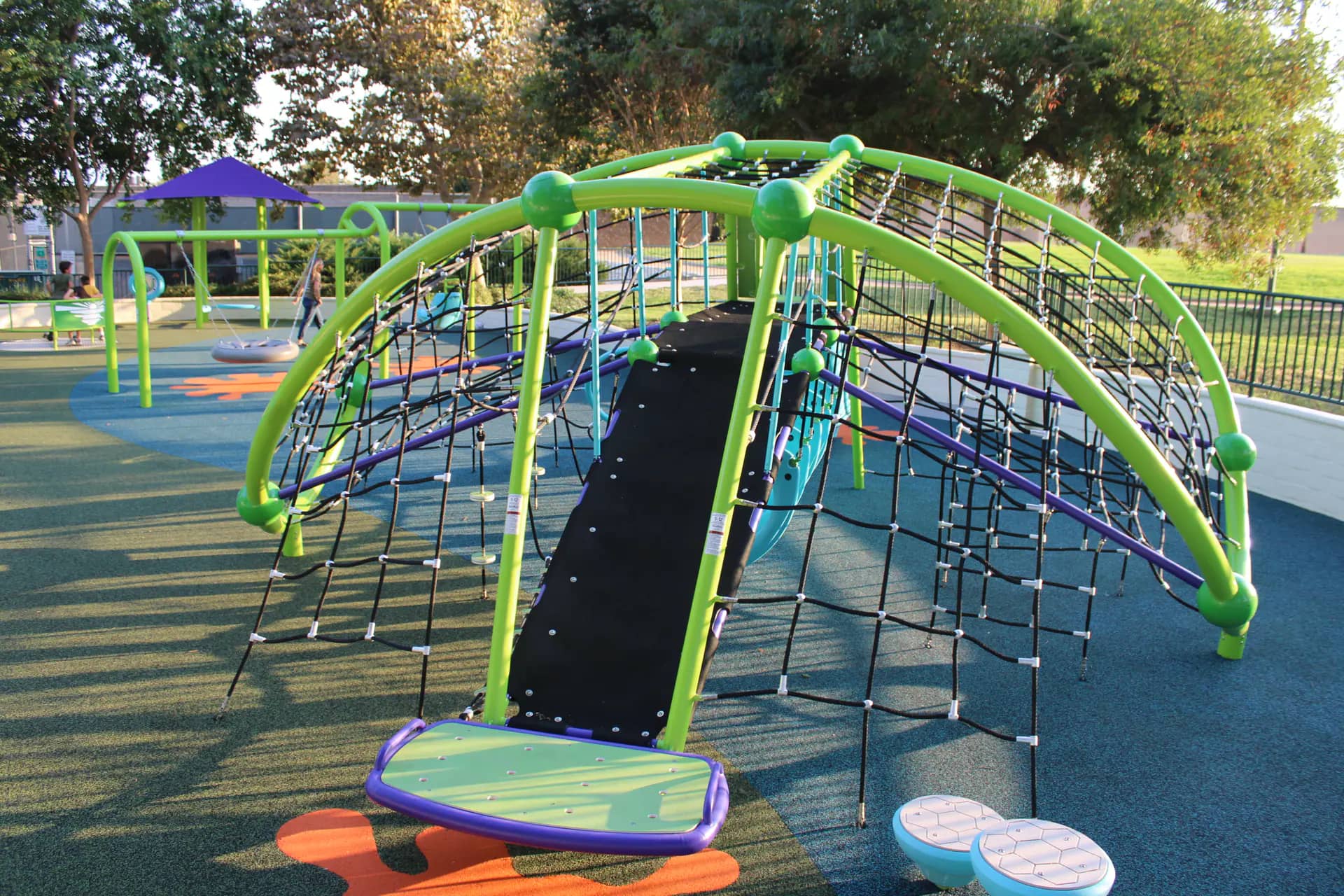 Inclusive playground equipment and rubber surfacing at Beryl Park East in Rancho Cucamonga