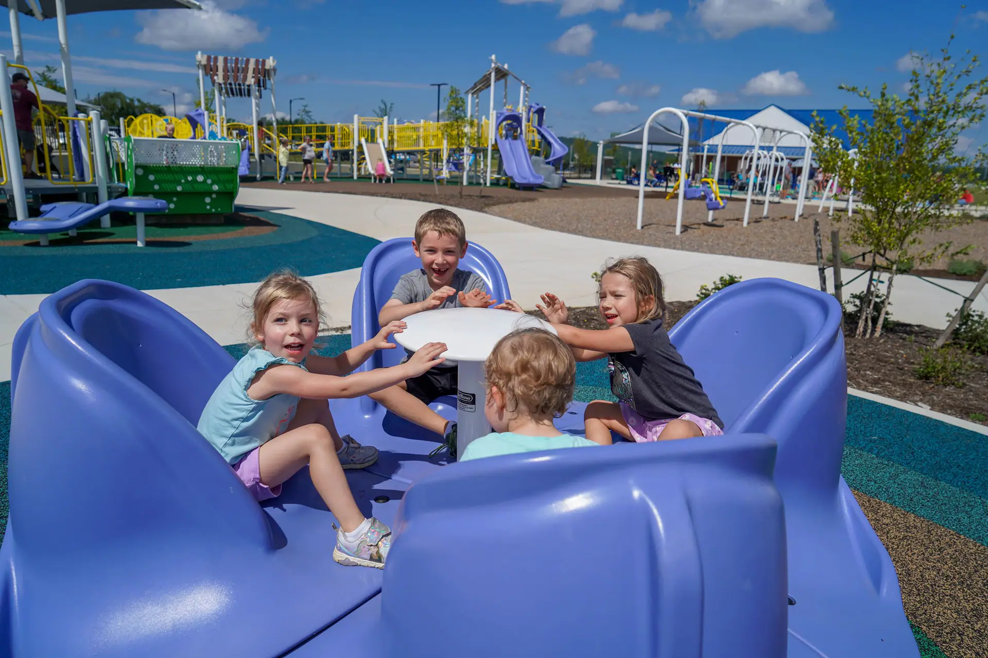 View of Christiansburg Huckleberry Park with its family recreation areas and inclusive play setting