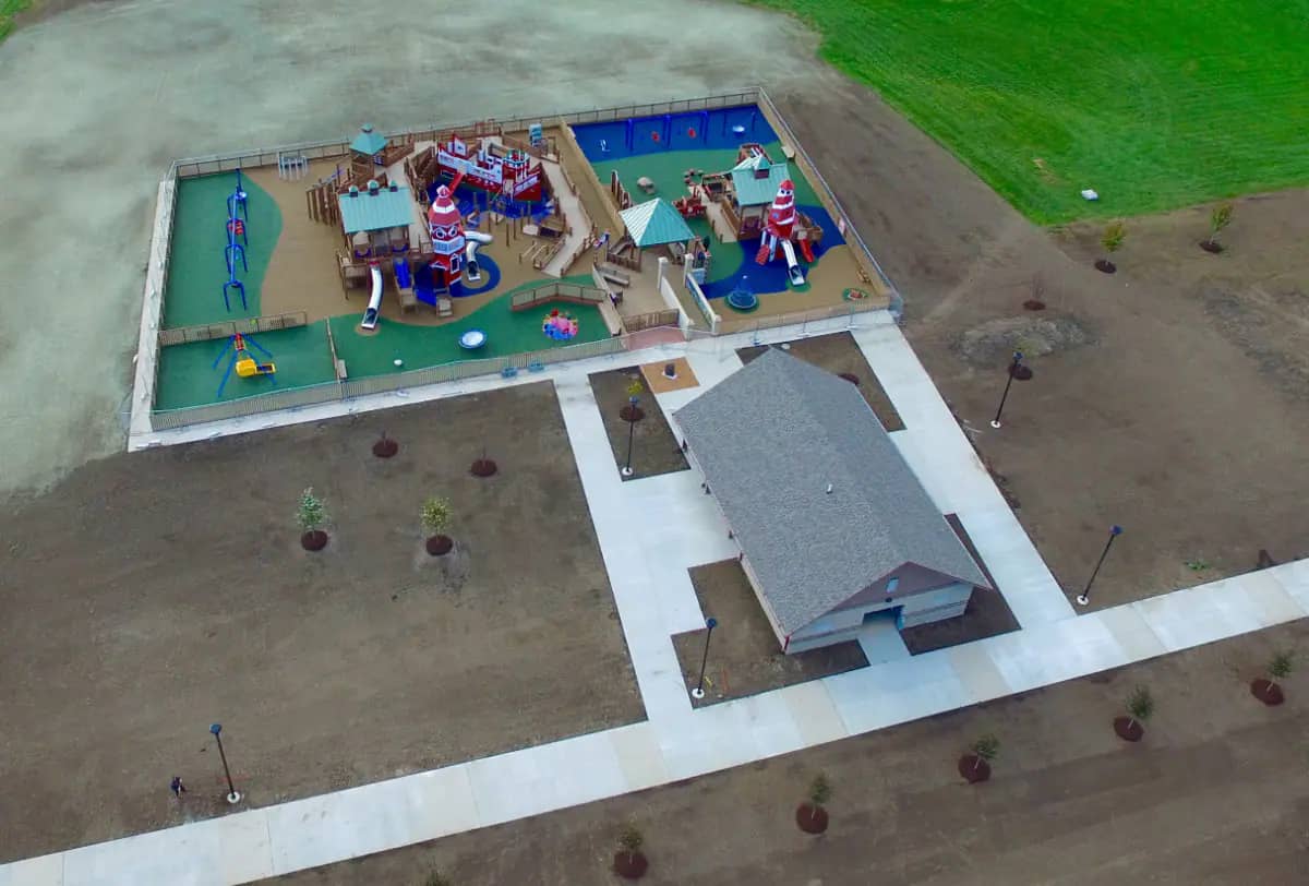 Aerial view of Dream Playground at Petzke Park in Kenosha