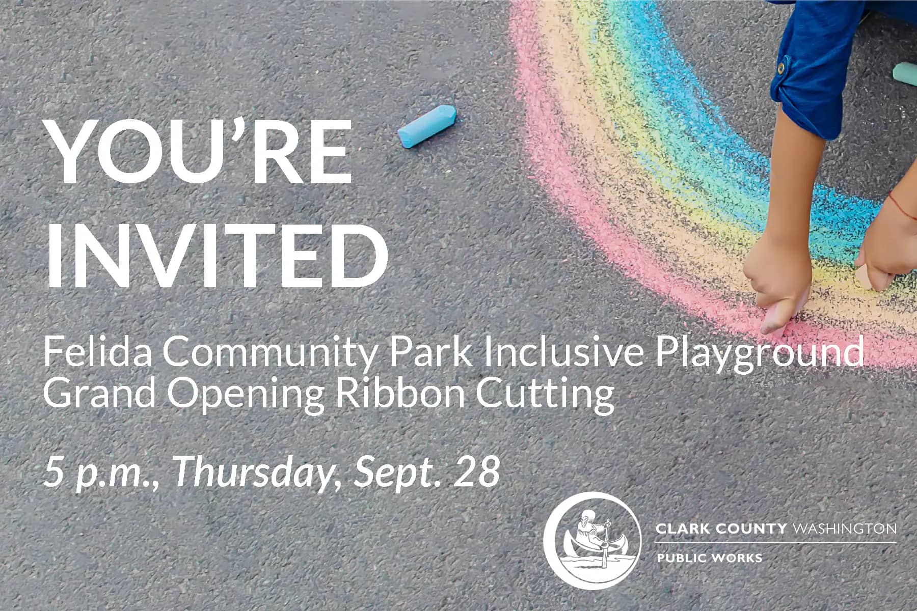 Ribbon-cutting graphic for the inclusive play area at Felida Community Park.